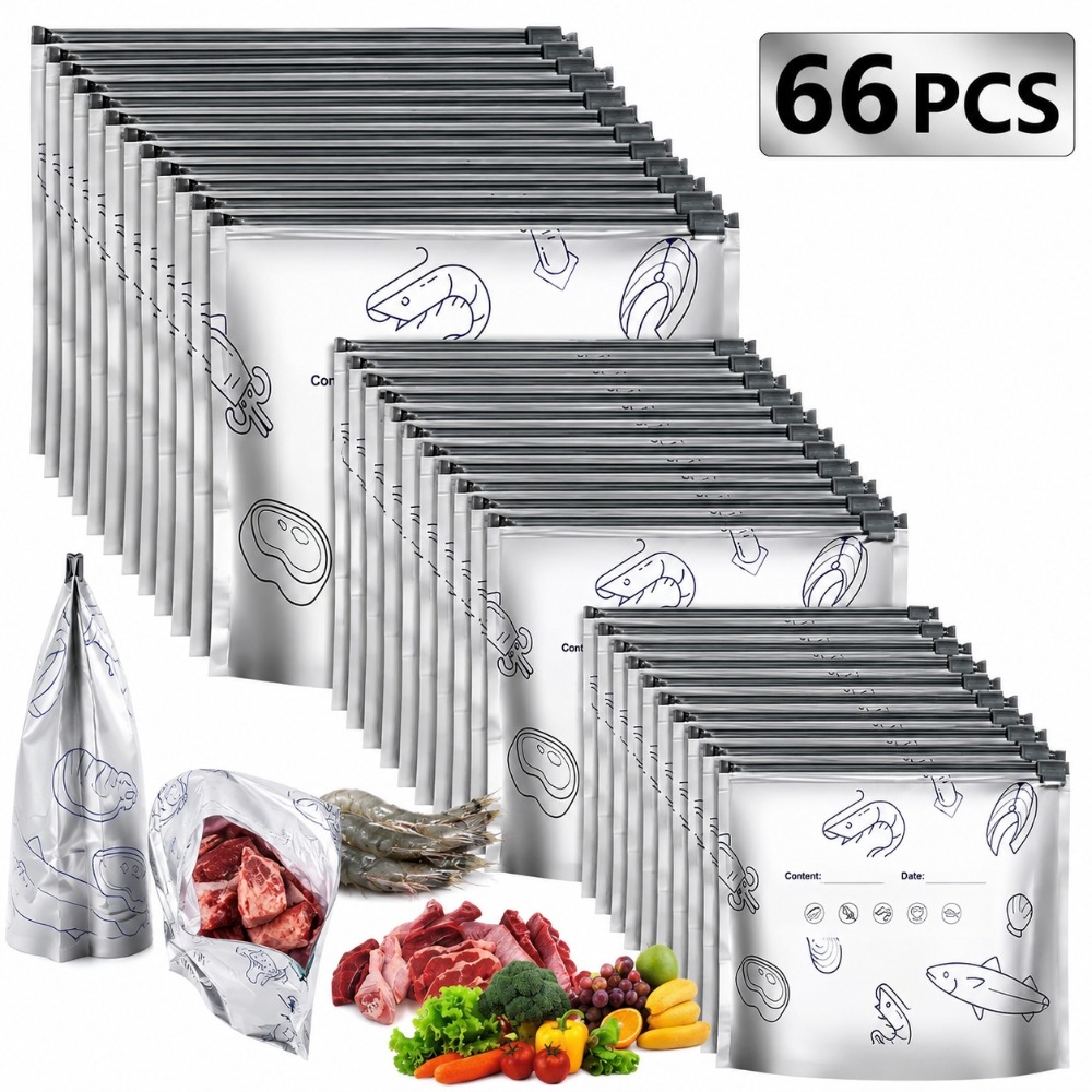 Food Storage Aluminum - ถุงเก็บอาหารอลูมิเนียมฟอยล์ 66 ชิ้น พร้อมซิปล็อค ปิดผนึกได้ ใช้สำหรับแช่แข็ง