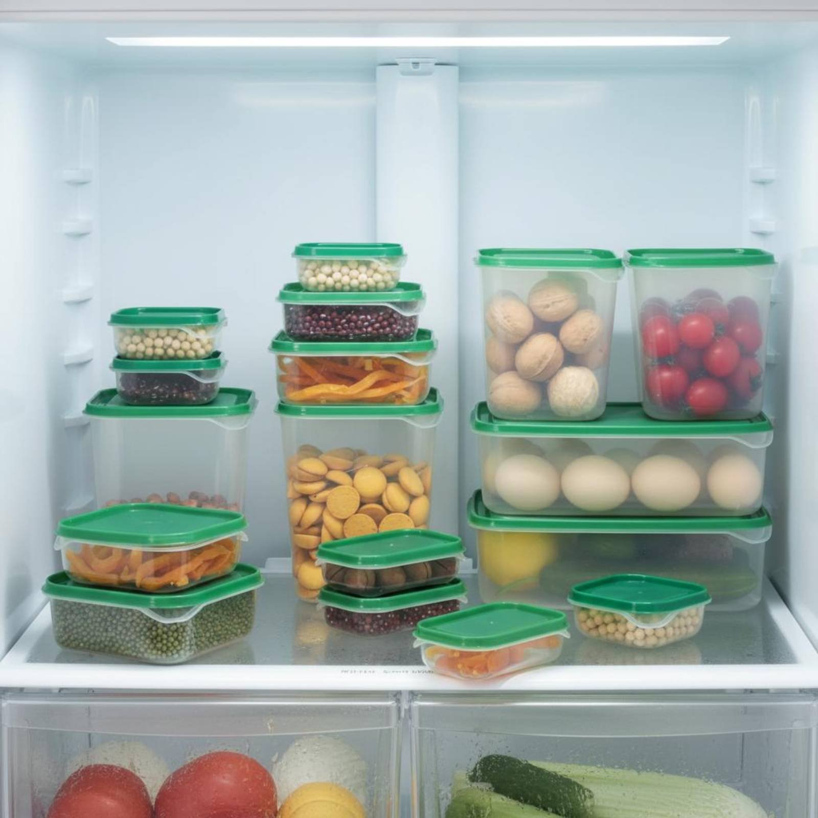 Food Storage For Refrigerator - ชุดกล่องเก็บอาหารในตู้เย็น 17 ชิ้น กล่องพลาสติกกันรั่วซึมพร้อมฝาปิด ชุดกล่องถนอมอาหารสุญญากาศ ใช้ซ้ำได้สำหรับตู้เย็น