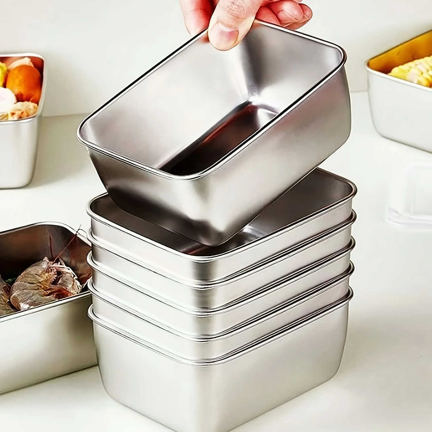 Food Storage Aluminum - ชุดกล่องเก็บอาหารสแตนเลสพร้อมฝาปิด - ป้องกันการรั่วซึม ซ้อนกันได้ และนำกลับมาใช้ใหม่ได้ สำหรับการตั้งแคมป์