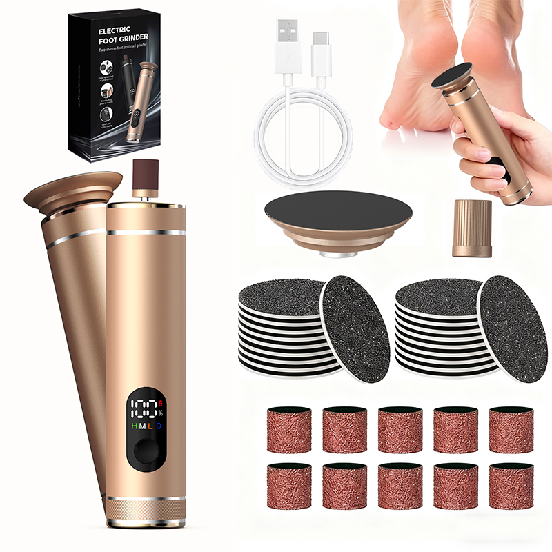 Food Storage Aluminum - เครื่องกำจัดหนังด้านแบบไฟฟ้า 2-in-1 ทำจากอลูมิเนียมอัลลอยด์ พร้อมเครื่องบดอาหาร ชุดอุปกรณ์ดูแลมือและเท้า พร้อมกล่องของขวัญ