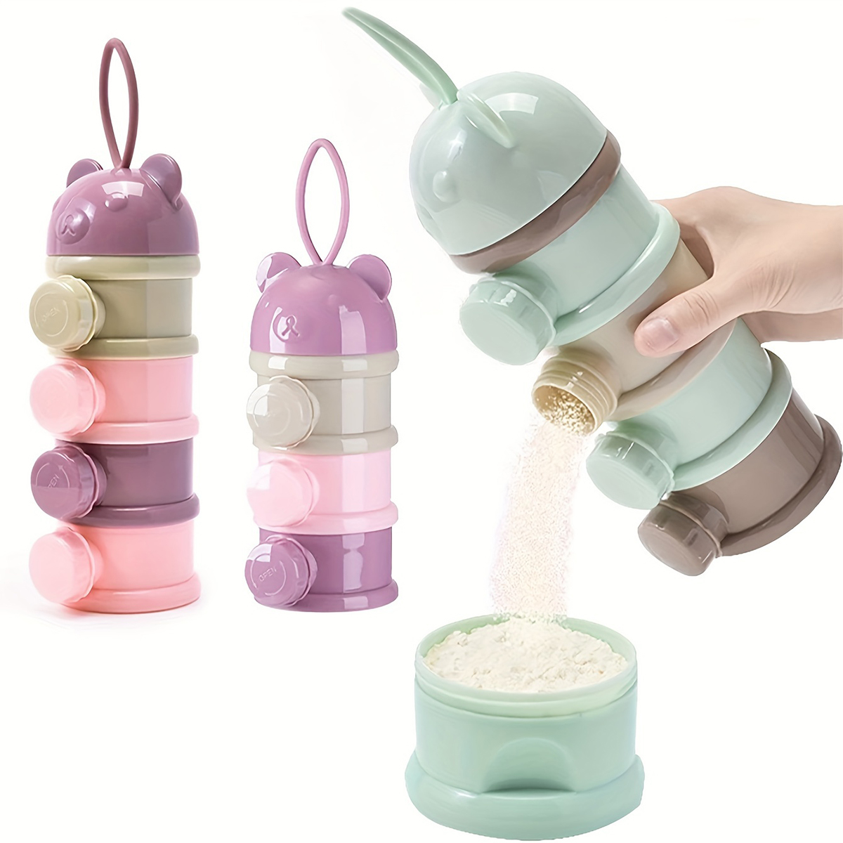 Food Storage Stackable Containers - ภาชนะใส่นมผงเด็กความจุขนาดใหญ่พร้อมสายรัด, เครื่องจ่ายสูตรอาหารสําหรับทารก, กล่องเก็บอาหารแบบวางซ้อนกันได้, กล่องขนมแบบพกพา