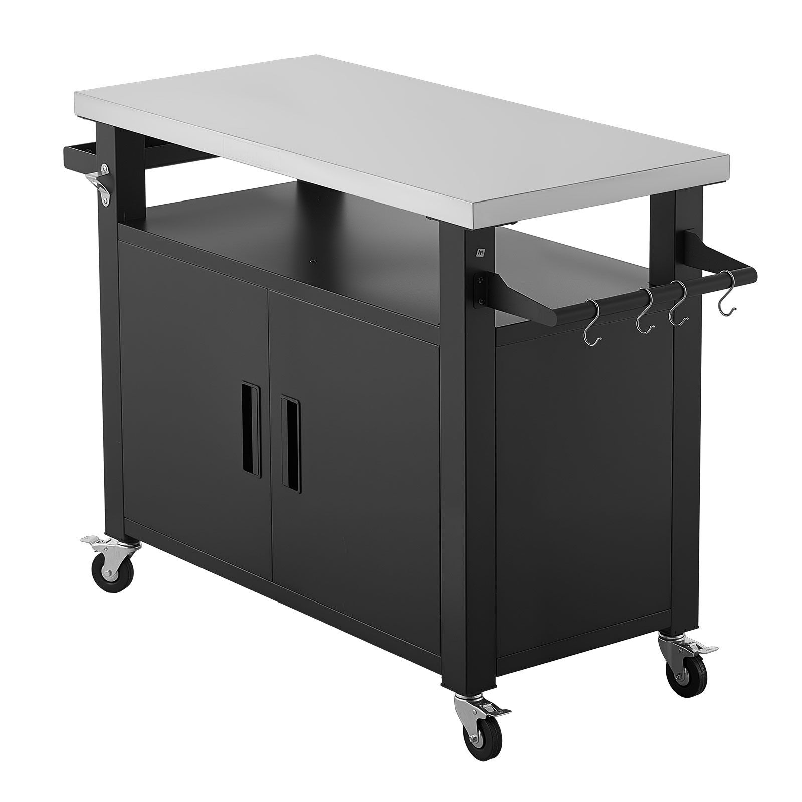 Food Storage Kitchen Cabinet - รถเข็นปิ้งย่างกลางแจ้งพร้อมตู้เก็บของ โต๊ะปิ้งย่างขนาด 53.1 นิ้ว เกาะครัวกันน้ำพร้อมท็อปสแตนเลส ชั้นวางของ