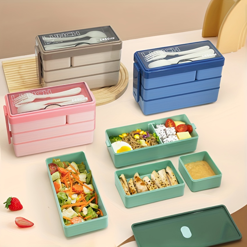 Food Storage Design - 1450ML Bento กล่องอาหารกลางวันขนาดใหญ่ความจุ MULTI LAYER เก็บอาหารพร้อมช้อนส้อม
