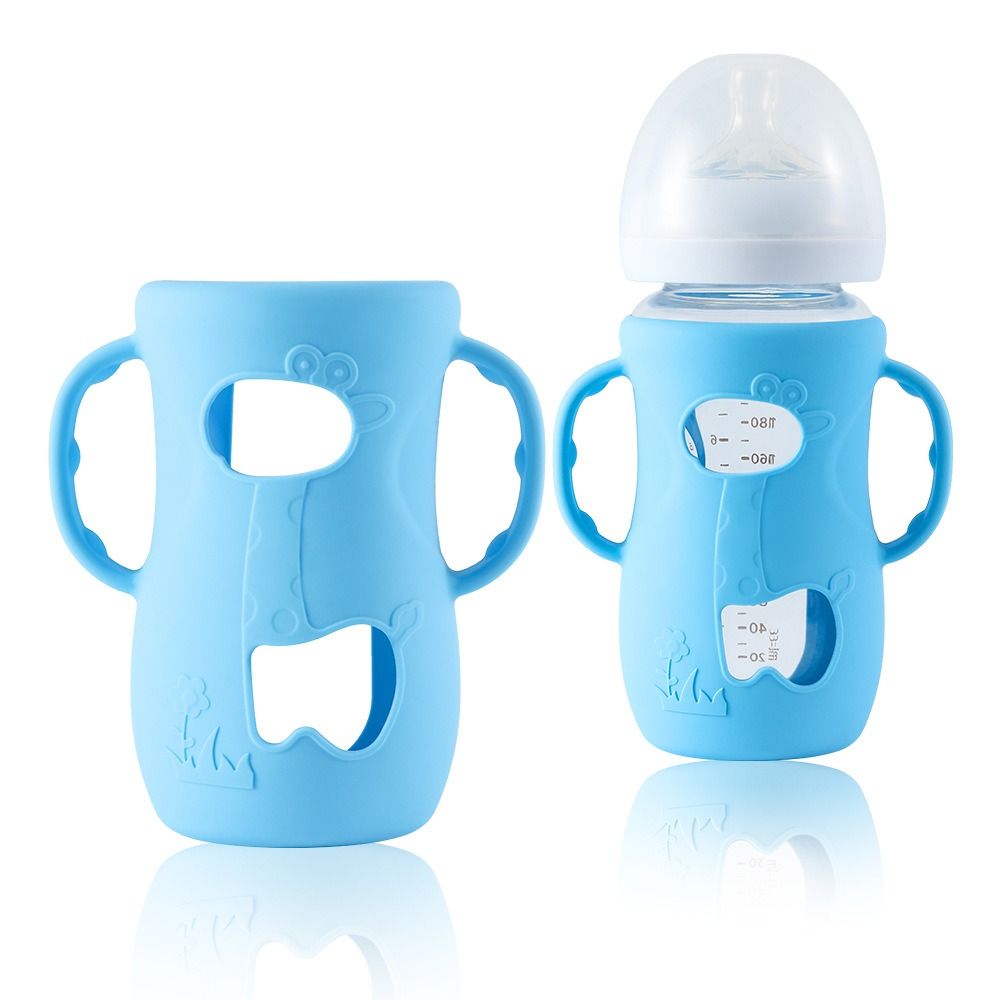 Food Storage Baby - ฝาครอบขวดนมพร้อมหูจับ ฉนวนกันความร้อน ที่วางขวดนม ทนทาน ป้องกันการแตกหัก ปลอกซิลิโคนสำหรับให้นม