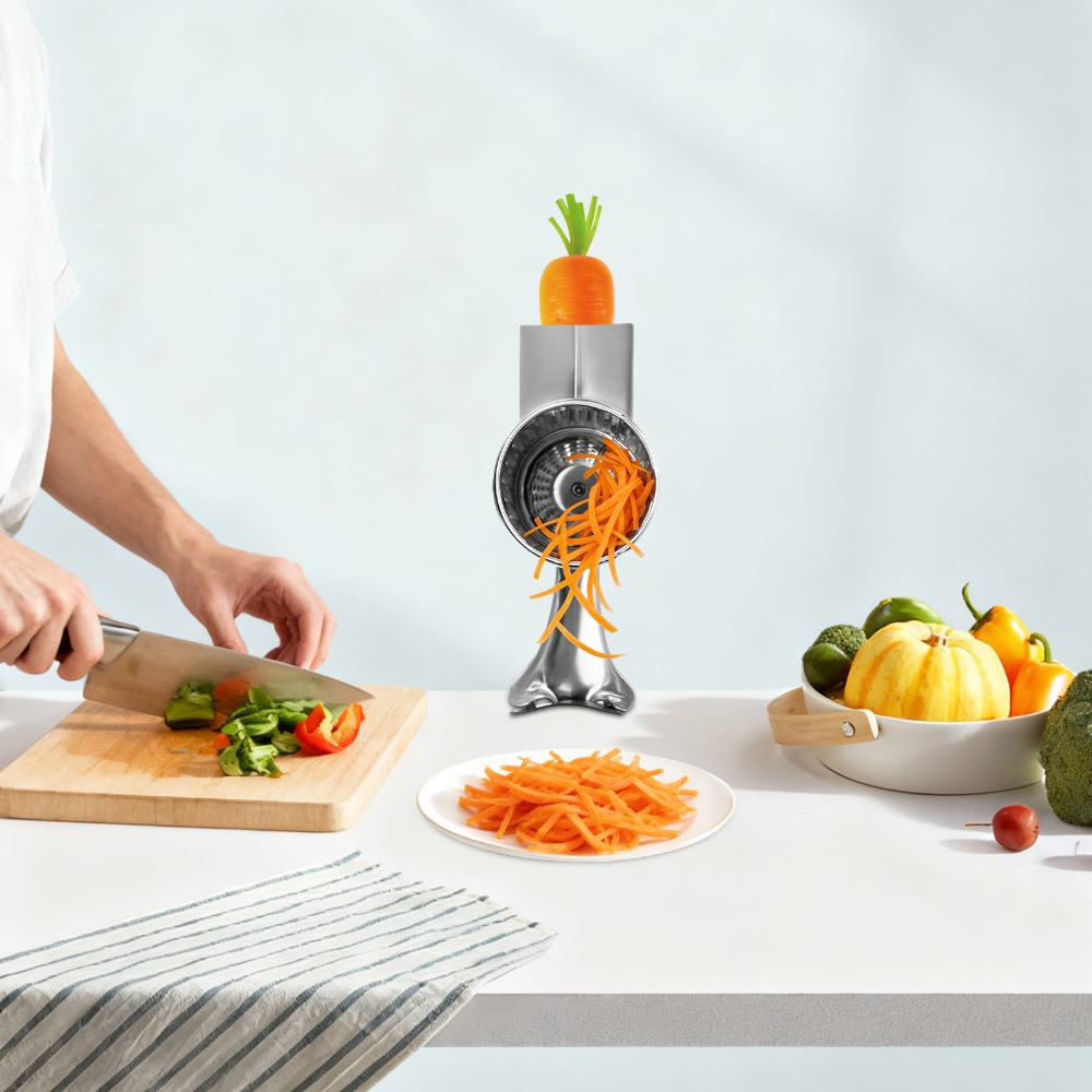 Kitchenaid Mixer Hand Mixer - เครื่องหั่นผักแบบดรัมสแตนเลส, ใบมีดเปลี่ยนได้ 5 แบบ, อุปกรณ์เสริมสำหรับเครื่องผสมอาหาร, ที่หมุนมือแบบปลอดภัย,
