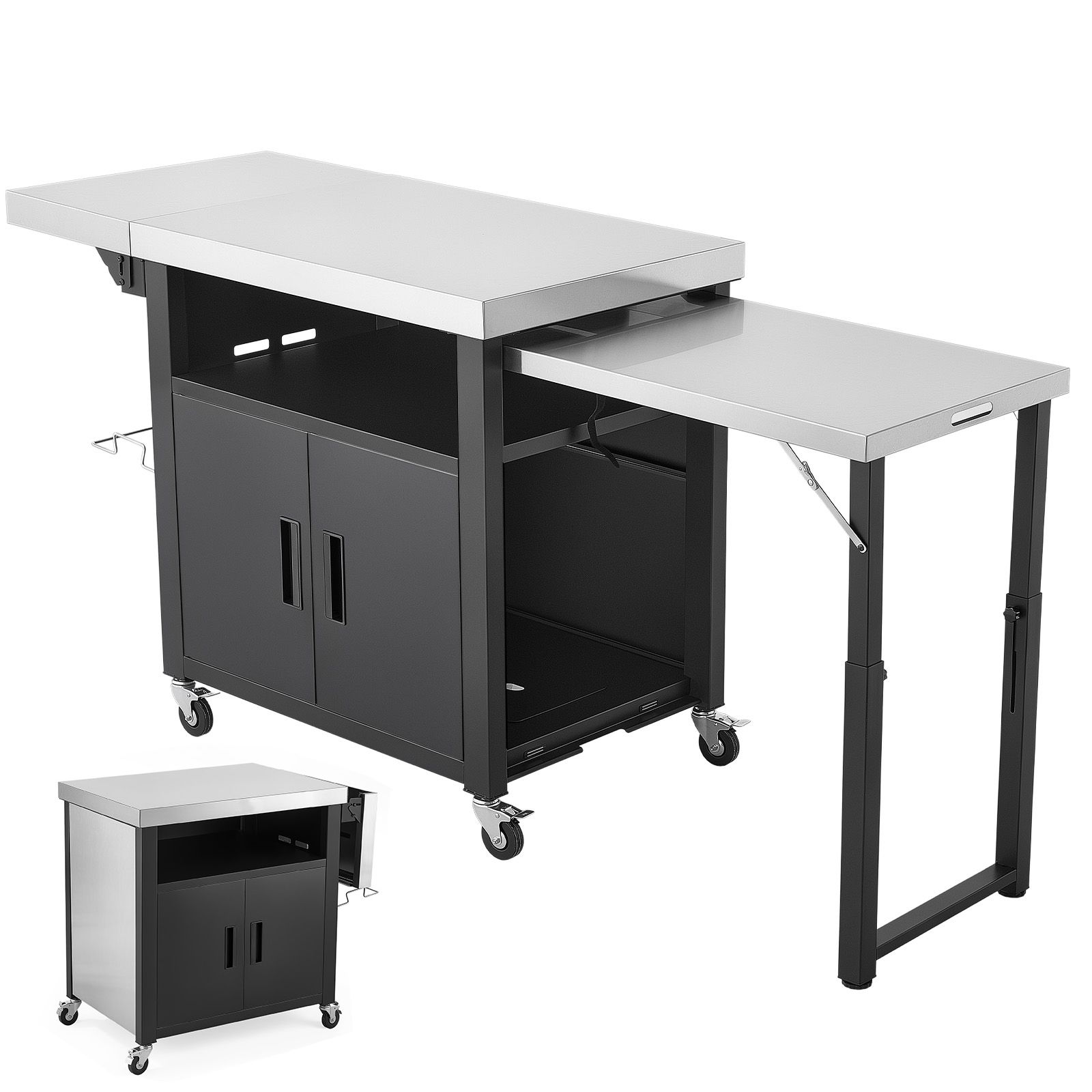 Food Storage Kitchen Cabinet - รถเข็นปิ้งย่างกลางแจ้งพร้อมตู้เก็บของ โต๊ะปิ้งย่างขนาด 74.8 นิ้ว เกาะครัวกันน้ำพร้อมท็อปสแตนเลส ถาดแบบดึงออกได้
