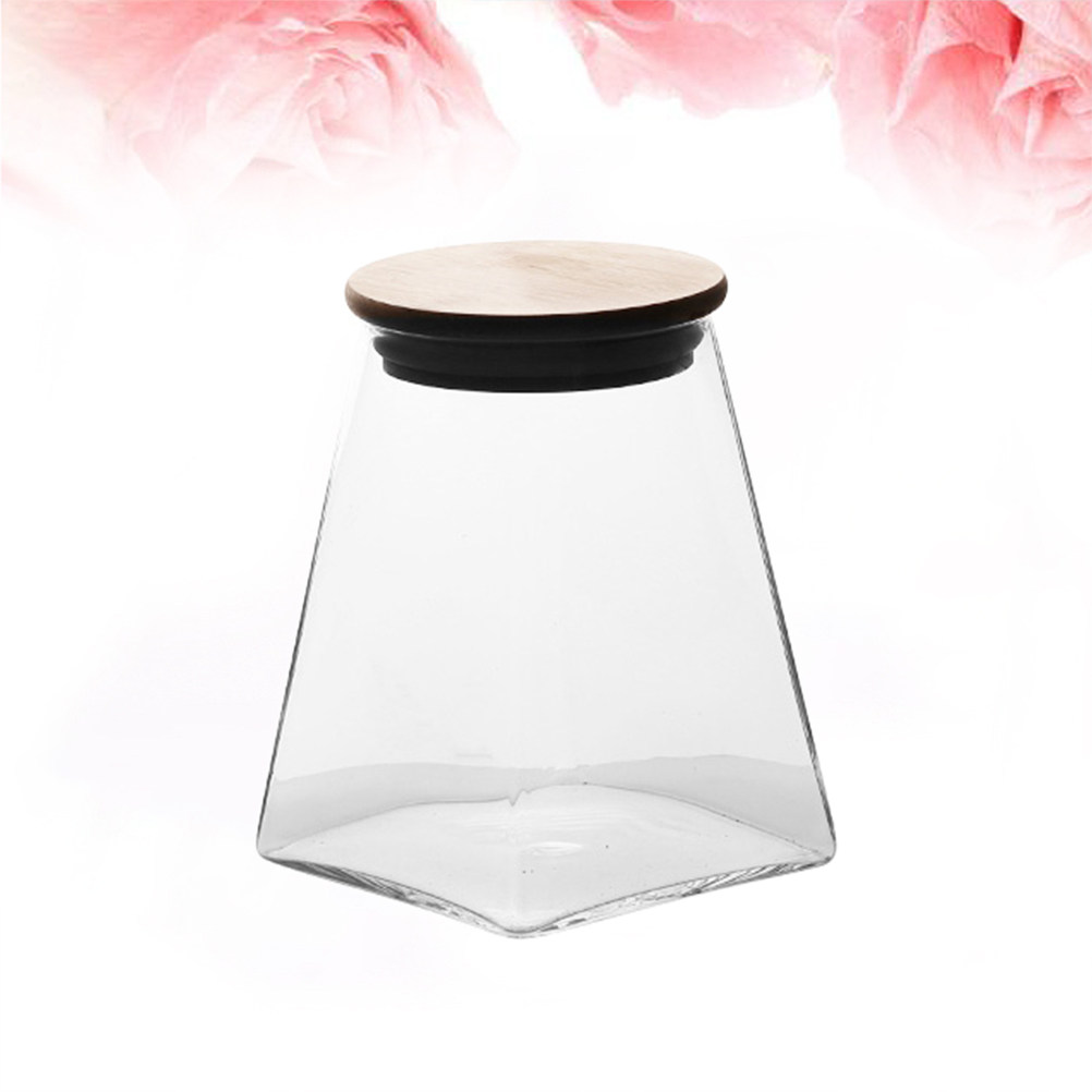 Food Storage Jars With Wooden Lids - ถังเก็บเมล็ดธัญพืชแก้ว 350 มล. ขวดโหลหนาปิดผนึกแน่นสนิท ภาชนะเก็บอาหารในครัว ฝาไม้