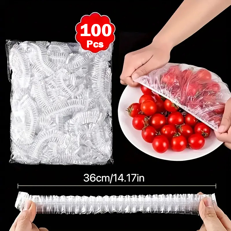 Food Storage And Safety - 100 ชิ้น ฟิล์มห่ออาหารแบบใช้แล้วทิ้ง เกรดอาหาร ฝาครอบถุงพลาสติกเก็บอาหารสด สำหรับเก็บอาหารในครัว