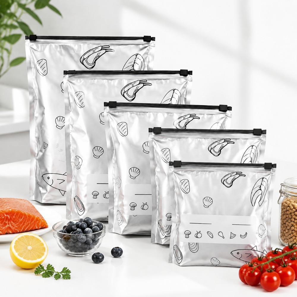 Food Storage Aluminum - ถุงเก็บอาหารอลูมิเนียมฟอยล์ 35 ชิ้น พร้อมซิปล็อค ปิดผนึกได้ ใช้สำหรับแช่แข็ง