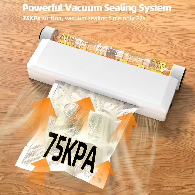 Food Storage Vacuum Sealer Machine - เครื่องซีลสูญญากาศสำหรับเก็บอาหาร แรงดูด 75KPA โหมดแห้ง/เปียก พร้อมถุงซีลสูญญากาศ 20