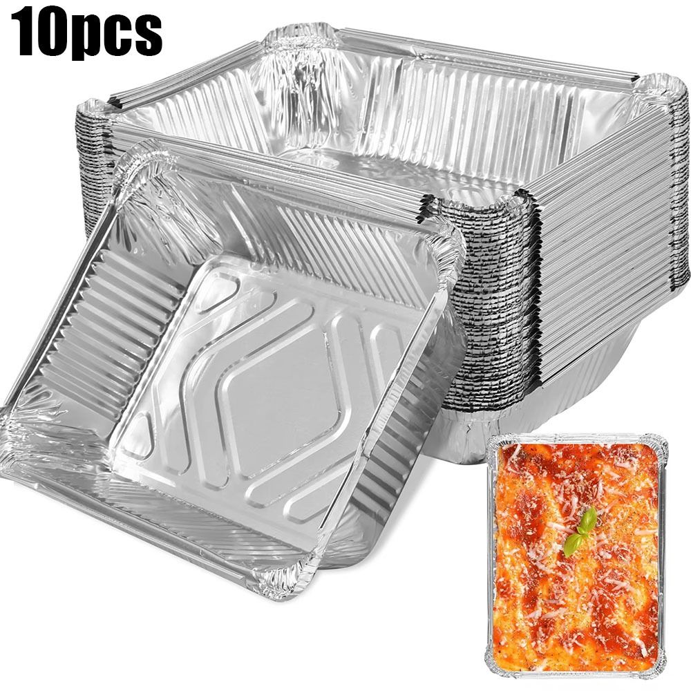 Food Storage Aluminum - 10PCS อลูมิเนียมฟอยล์ทิ้งภาชนะเก็บอาหารเตาอบ Baking PAN ครัวทําอาหารสแควร์อลูมิเนียมฟอยล์ถาดเครื่องมือห้องครัว
