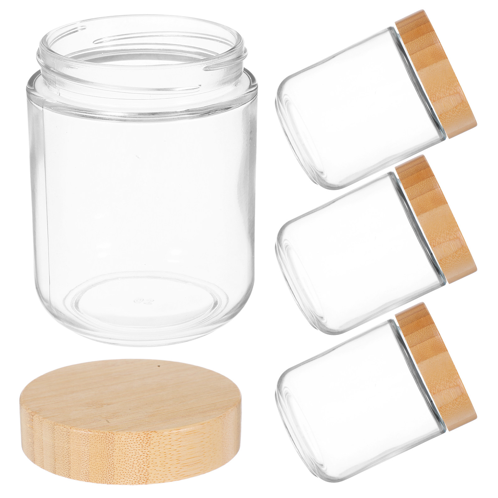 Food Storage Jar Glass - โหลแก้วใส 4 ชิ้น พร้อมฝาไม้ไผ่ ปิดผนึกแน่นสนิทสำหรับเก็บอาหาร จัดระเบียบและตกแต่งห้องครัว