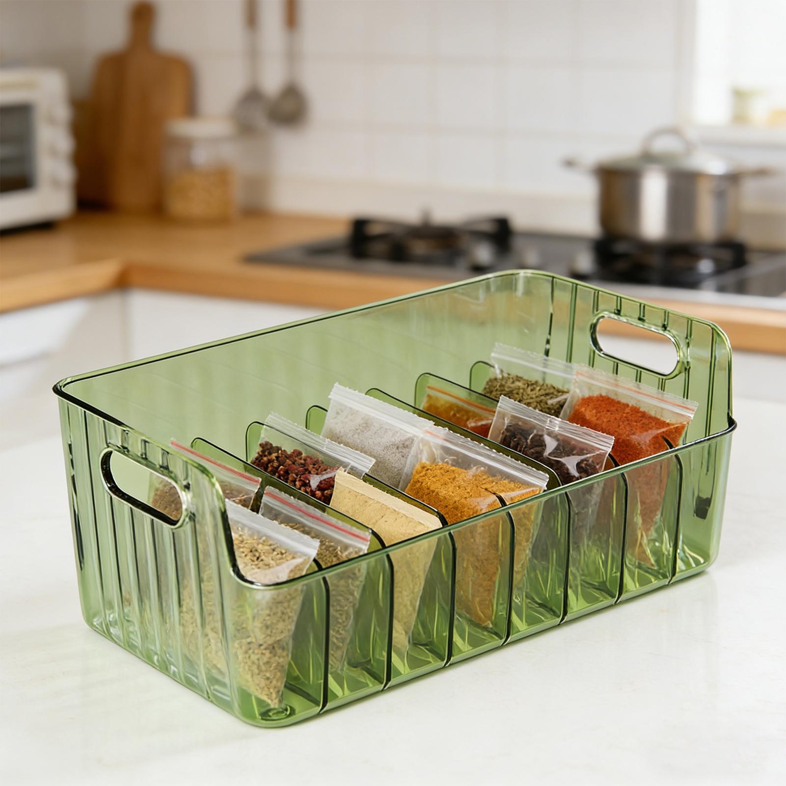 Food Storage Kitchen Cabinet - ชั้นวางเครื่องเทศแบบใส กล่องเก็บเครื่องสำอางและอาหารแบบแบ่งช่อง ชั้นวางเครื่องเทศบนเคาน์เตอร์ ตู้เก็บของในครัว ตู้จัดระเบียบในครัว ความจุขนาดใหญ่