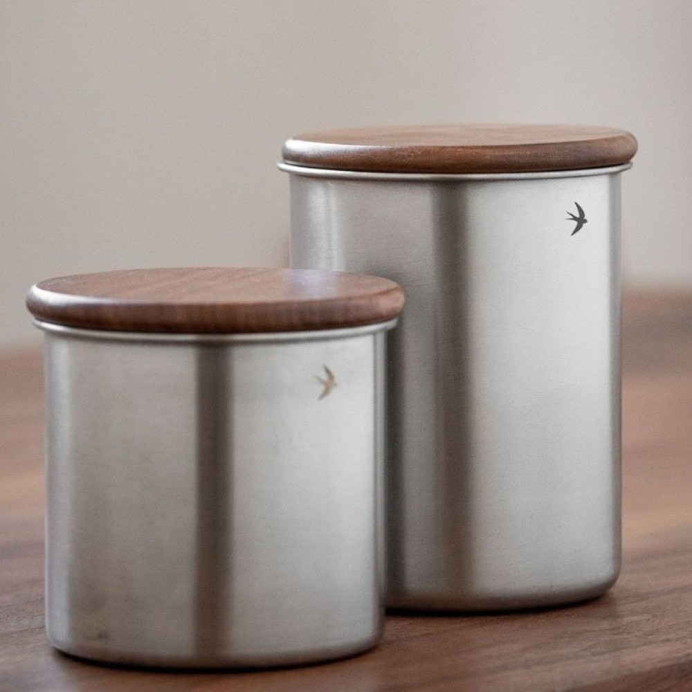 Food Storage Jars With Wooden Lids - ใหม่! กระปุกมัทฉะสแตนเลส 380 มล. 560 มล.
