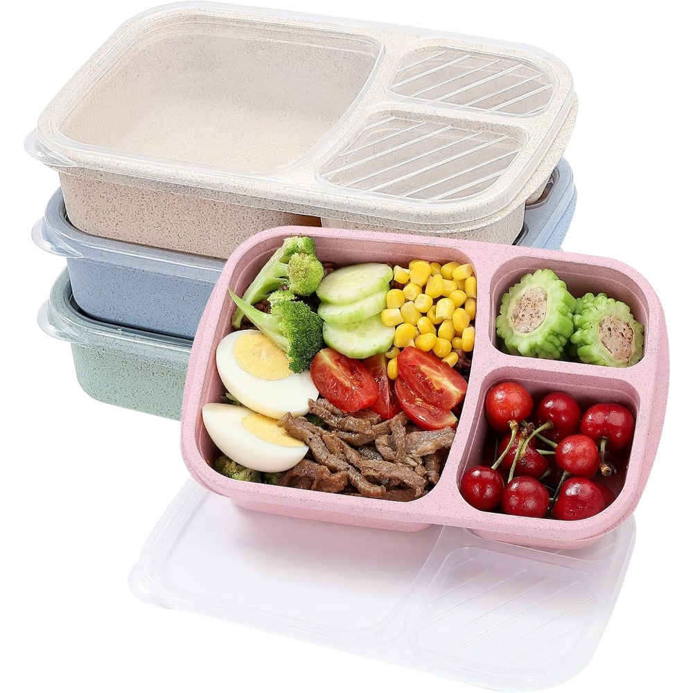 Food Storage Design - กล่องเบนโตะ 1 กล่องกล่องอาหารกลางวันสําหรับเด็กและผู้ใหญ่ภาชนะเก็บอาหารแบบใช้ซ้ําได้กล่องอาหารกลางวัน 3 ช่องสําหรับงานโรงเรียนและการเดินทาง