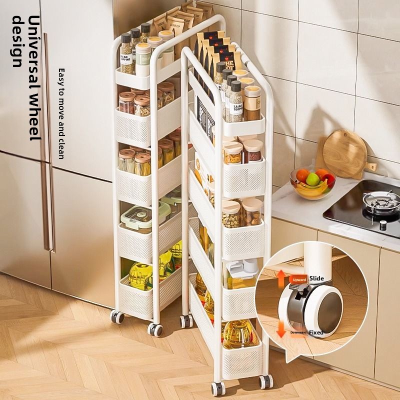Food Storage Kitchen Cabinet - สแตนเลสห้องครัวชั้นวางรอยแยกตู้เย็นด้านข้างดึงออกตู้ห้องน้ํารถเข็นแคบมากช่องว่างตู้เก็บของ