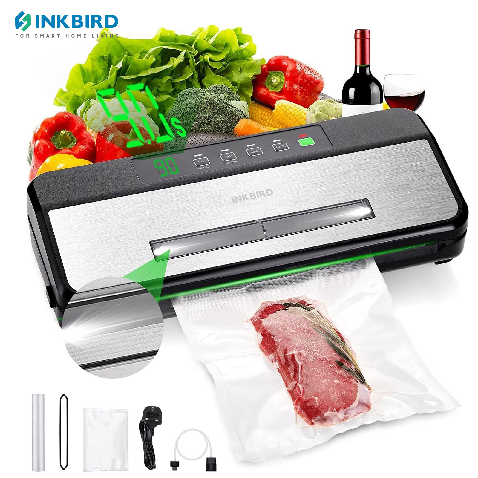Food Storage Vacuum Sealer Machine - IKBIRD 3rd เครื่องซีลสูญญากาศ Starter Kit-80KPA ดูดครัวเครื่องใช้ในครัวเรือนอาหารเครื่องซีลสูญญากาศสําหรับเนื้อสัตว์,ผัก