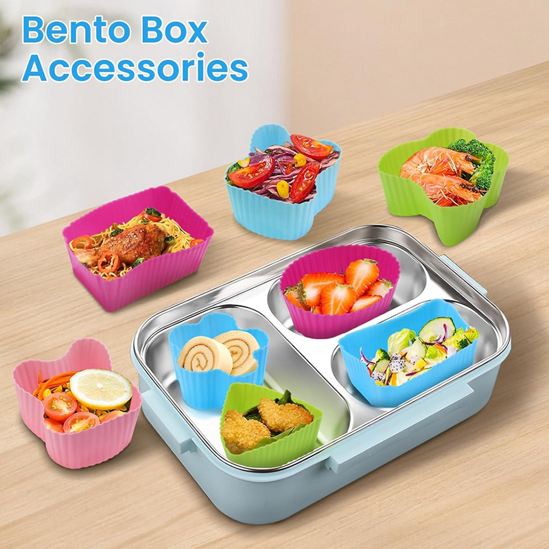 Food Storage Heat - แผ่นกั้นกล่องอาหารกลางวันซิลิโคน 8 ชิ้น สำหรับเด็ก กล่องแบ่งอาหารสำหรับเด็กนักเรียน กล่องเบนโตะ