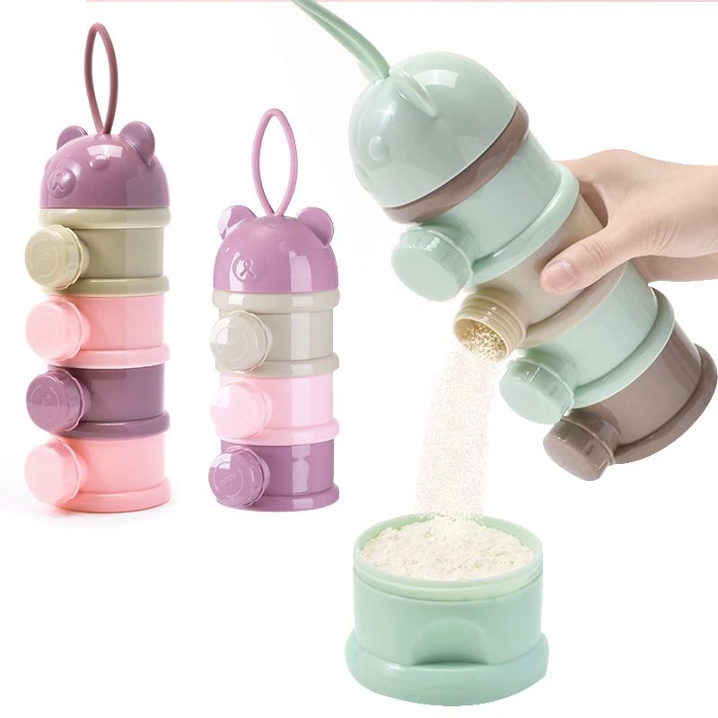 Food Storage Baby - กล่องเก็บอาหารเด็กแบบพกพา 3/4 ชั้น กล่องจ่ายอาหารหลายช่อง กล่องนมผงลายการ์ตูนสำหรับเด็กทารก กล่องใส่ขนมสำหรับเด็กวัยหัดเดิน