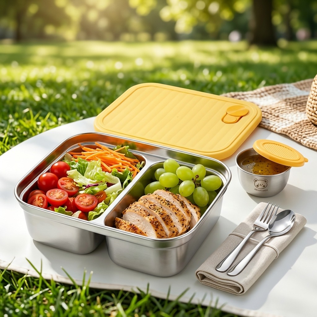 Food Storage Design - กล่องอาหารกลางวันสแตนเลส 304 แบบพกพา ปิดผนึกได้ สำหรับเด็กนักเรียน ใส่ผลไม้