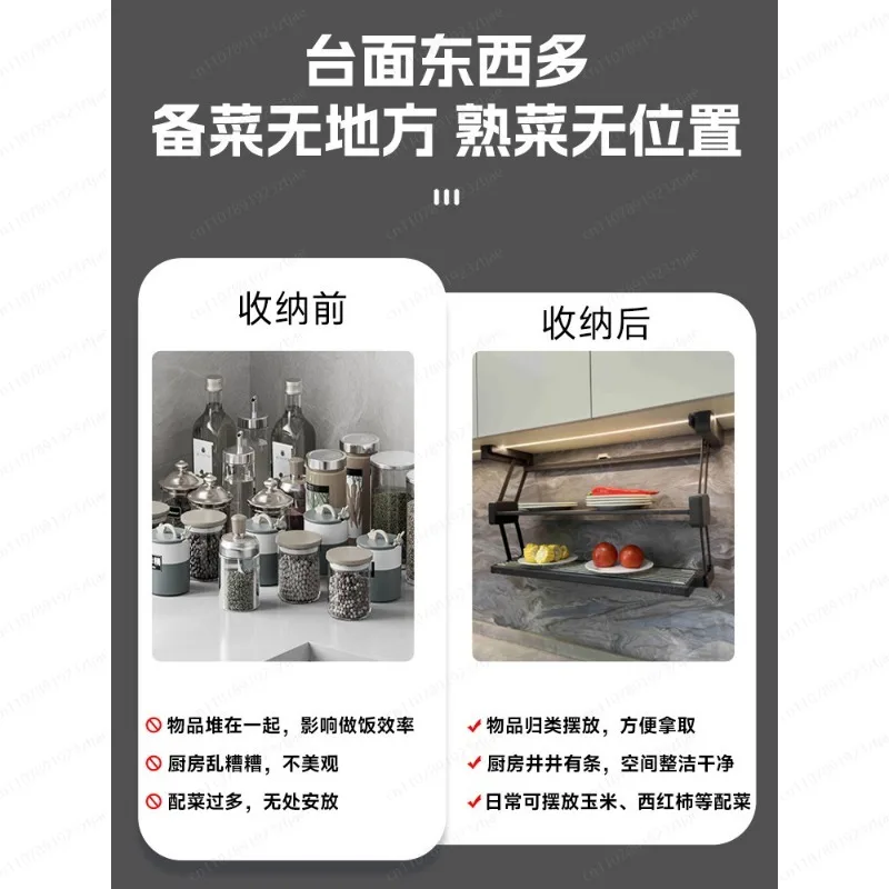 Food Storage Kitchen Cabinet - ชั้นวางของในครัวแบบพับได้สองชั้นสำหรับจัดเก็บอาหารและเตรียมอาหาร
