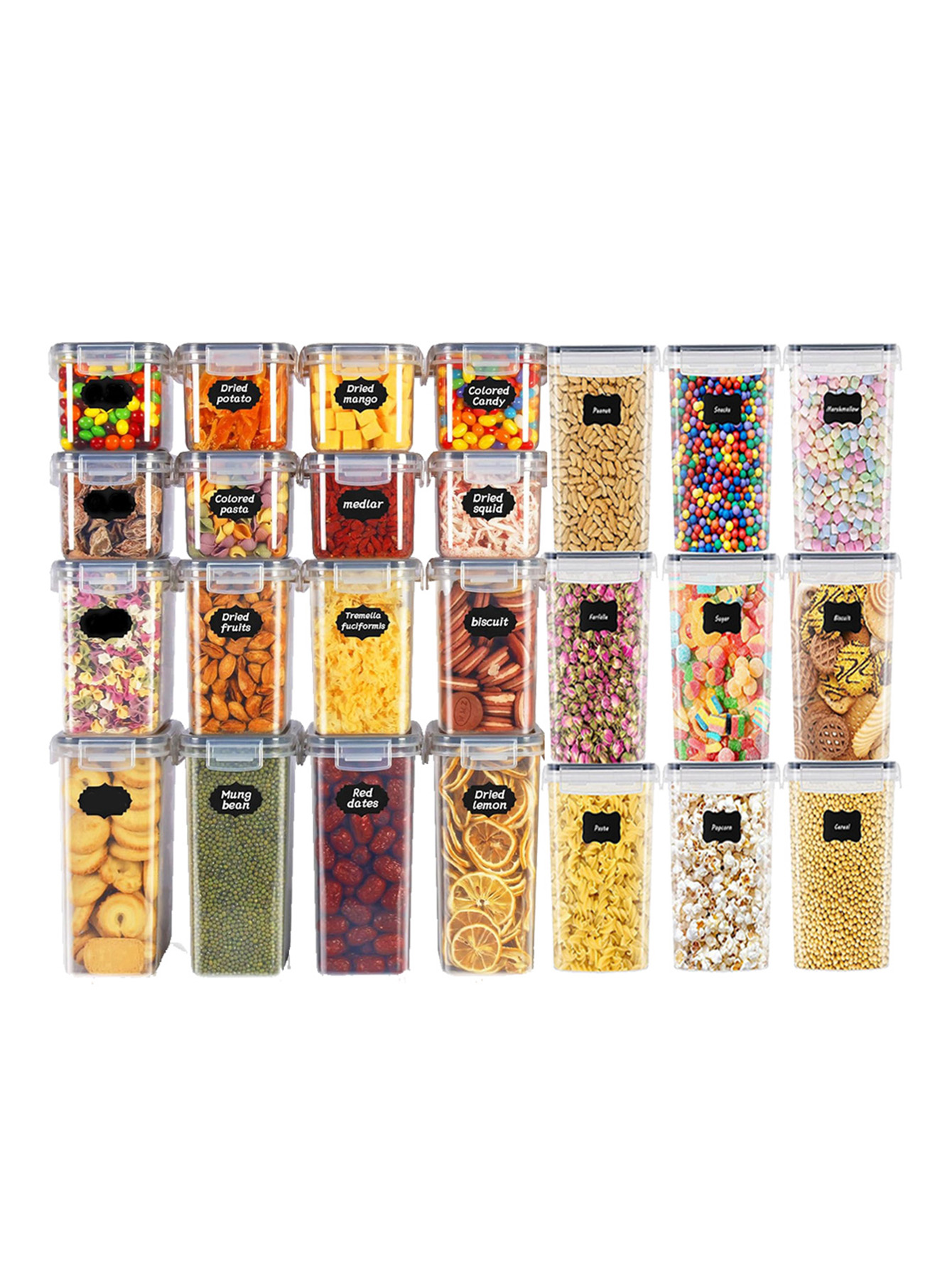 Food Storage Design - 48 ชิ้น, ภาชนะเก็บอาหารแบบมีฝาปิด, ภาชนะพลาสติกสำหรับห้องครัว, กระปุกเก็บของแห้งสำหรับแลคโตส, ธัญพืช,