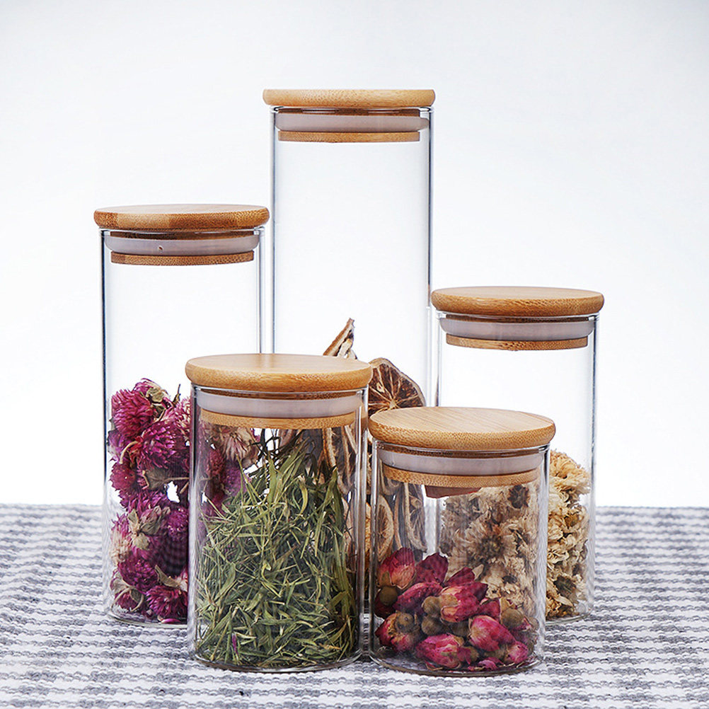 Food Storage Jar Glass - โหลแก้วปิดผนึกขนาด 1800 มล. พร้อมฝาไม้ไผ่ เหมาะสำหรับเก็บชา กาแฟ