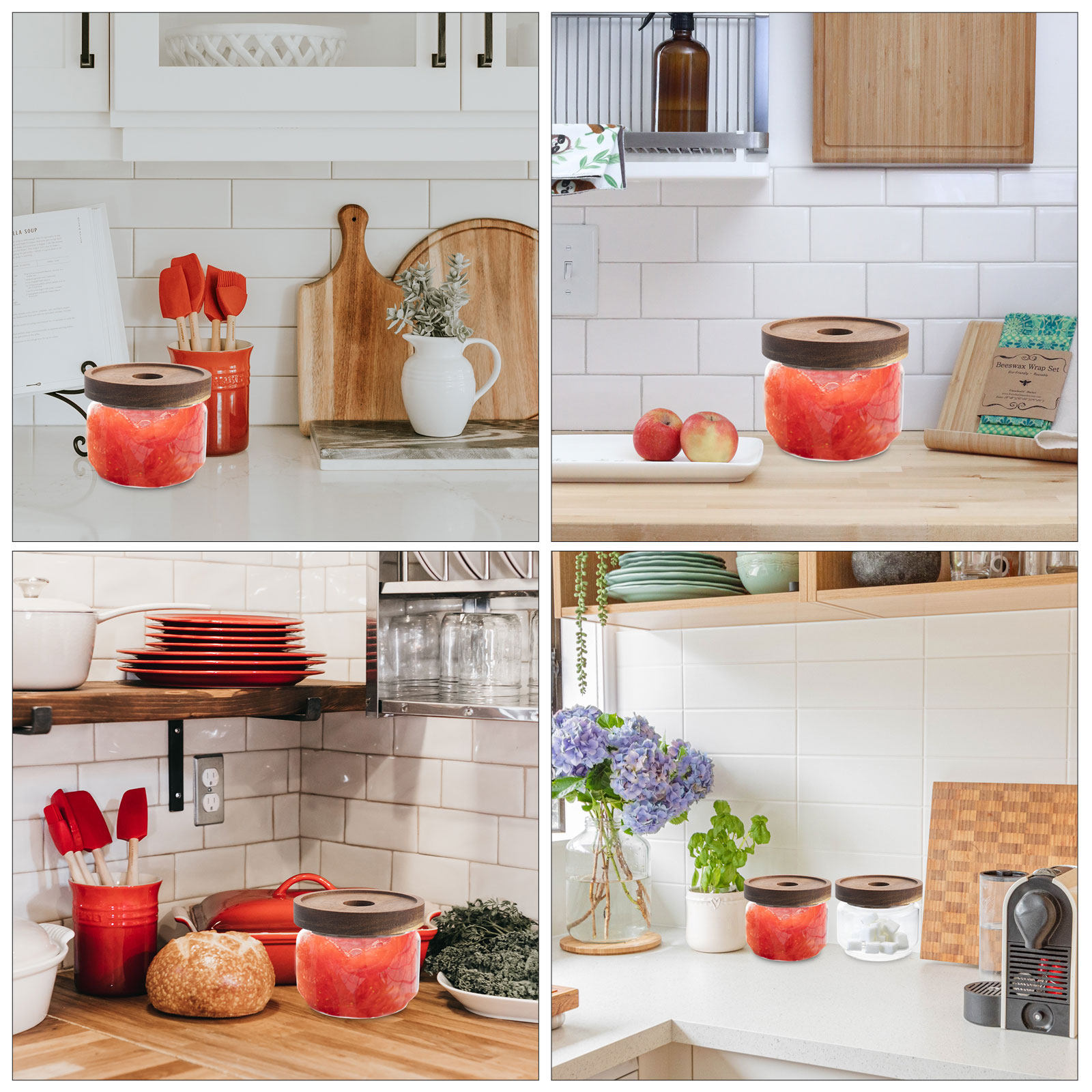 ขวดแก้วใสทนความร้อนขนาด 350 มล - Food Storage Jars With Wooden Lids บทวิจารณ์และราคา