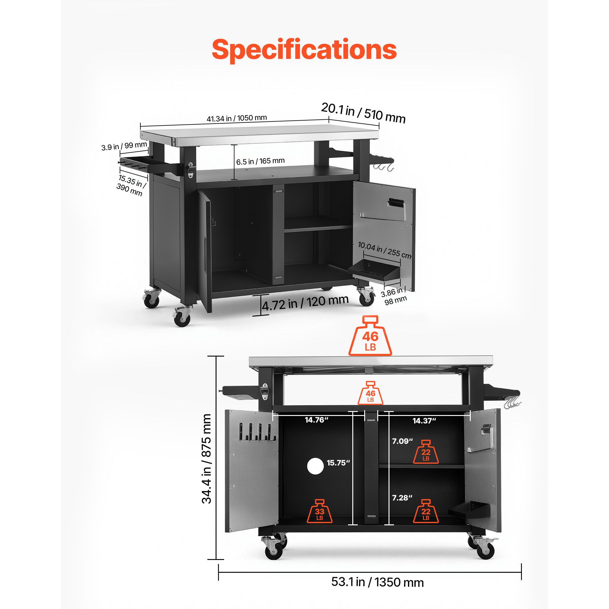 รถเข็นปิ้งย่างกลางแจ้งพร้อมตู้ - Food Storage Kitchen Cabinet บทวิจารณ์และราคา