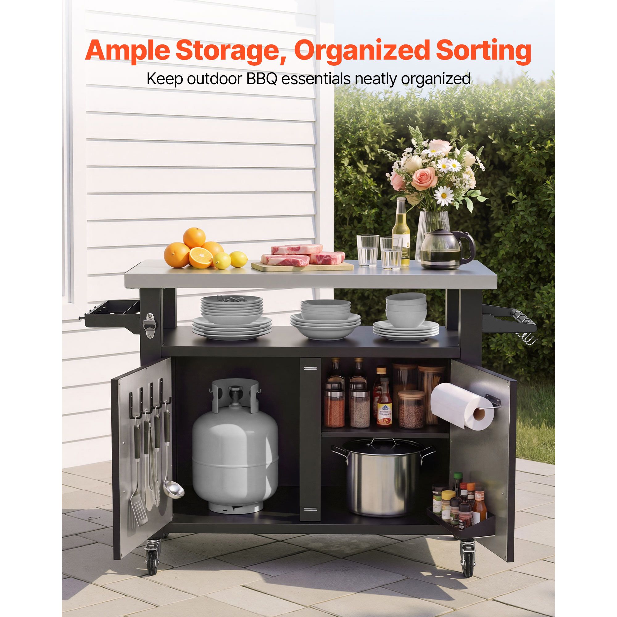 รถเข็นปิ้งย่างกลางแจ้งพร้อมตู้ - Food Storage Kitchen Cabinet บทวิจารณ์และราคา