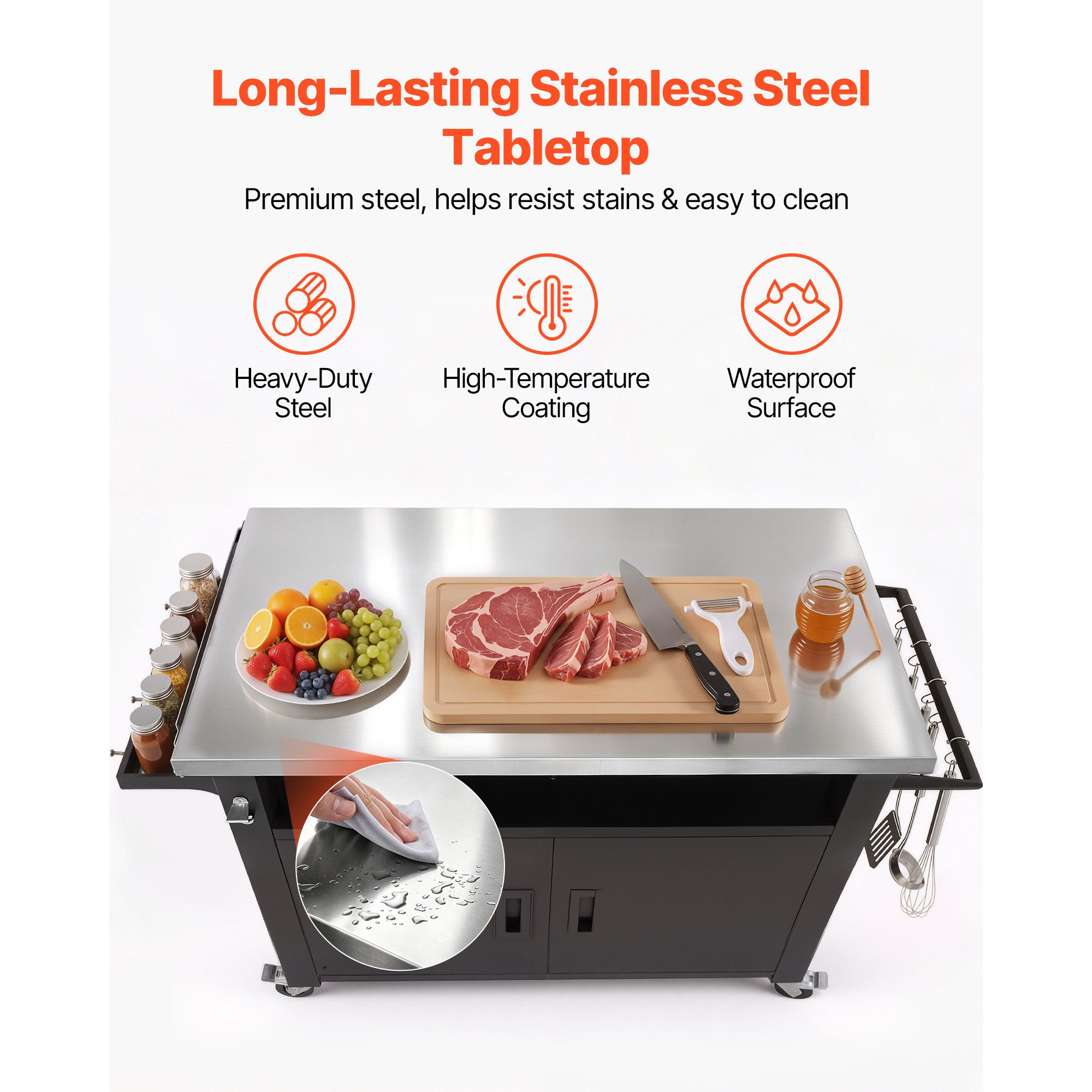 รถเข็นปิ้งย่างกลางแจ้งพร้อมตู้ - Food Storage Kitchen Cabinet บทวิจารณ์และราคา