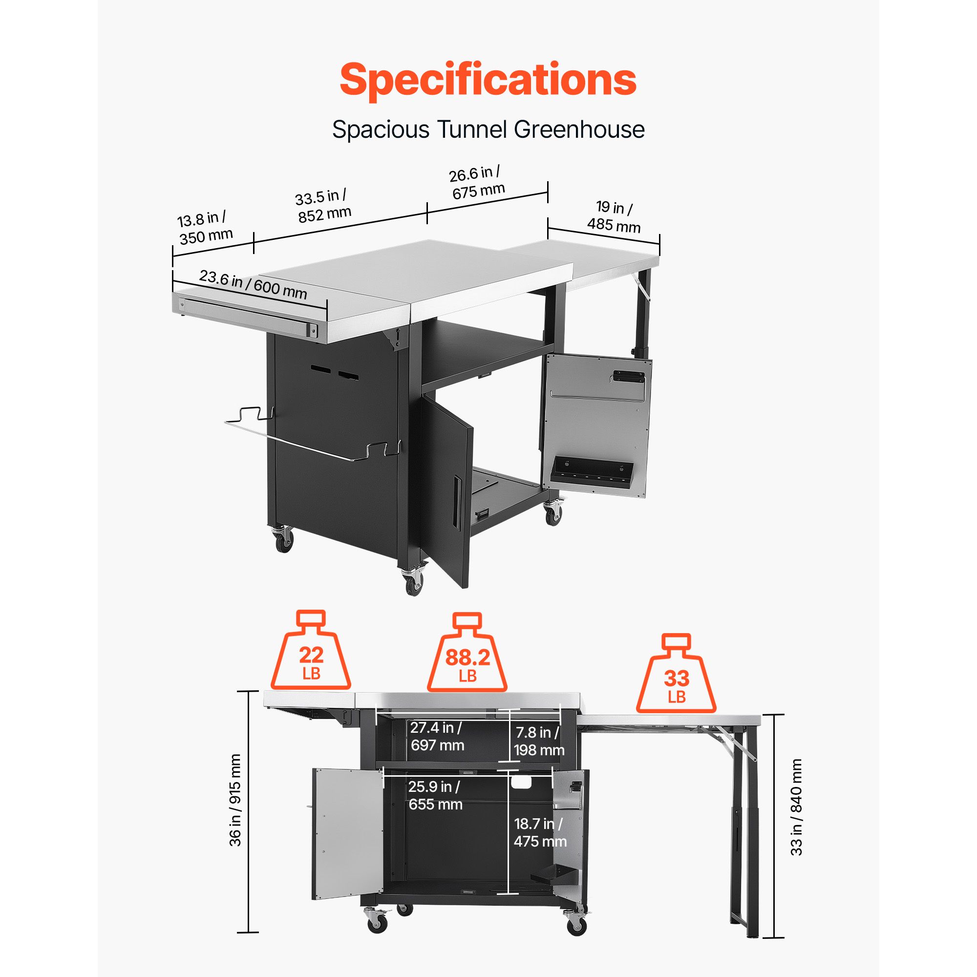 รถเข็นปิ้งย่างกลางแจ้งพร้อมตู้ - Food Storage Kitchen Cabinet บทวิจารณ์และราคา