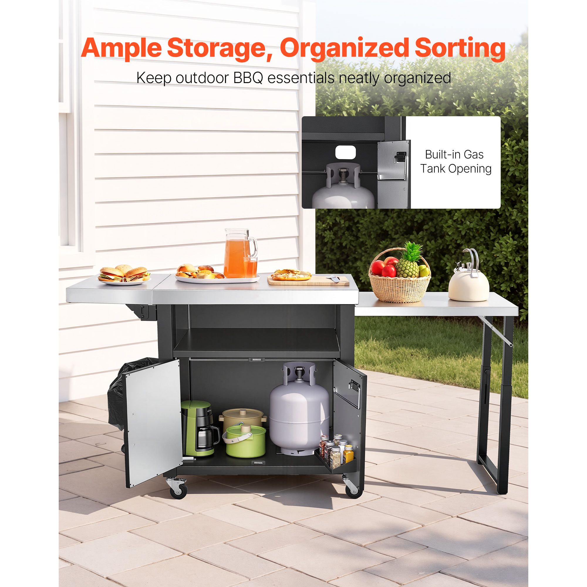 รถเข็นปิ้งย่างกลางแจ้งพร้อมตู้ - Food Storage Kitchen Cabinet บทวิจารณ์และราคา