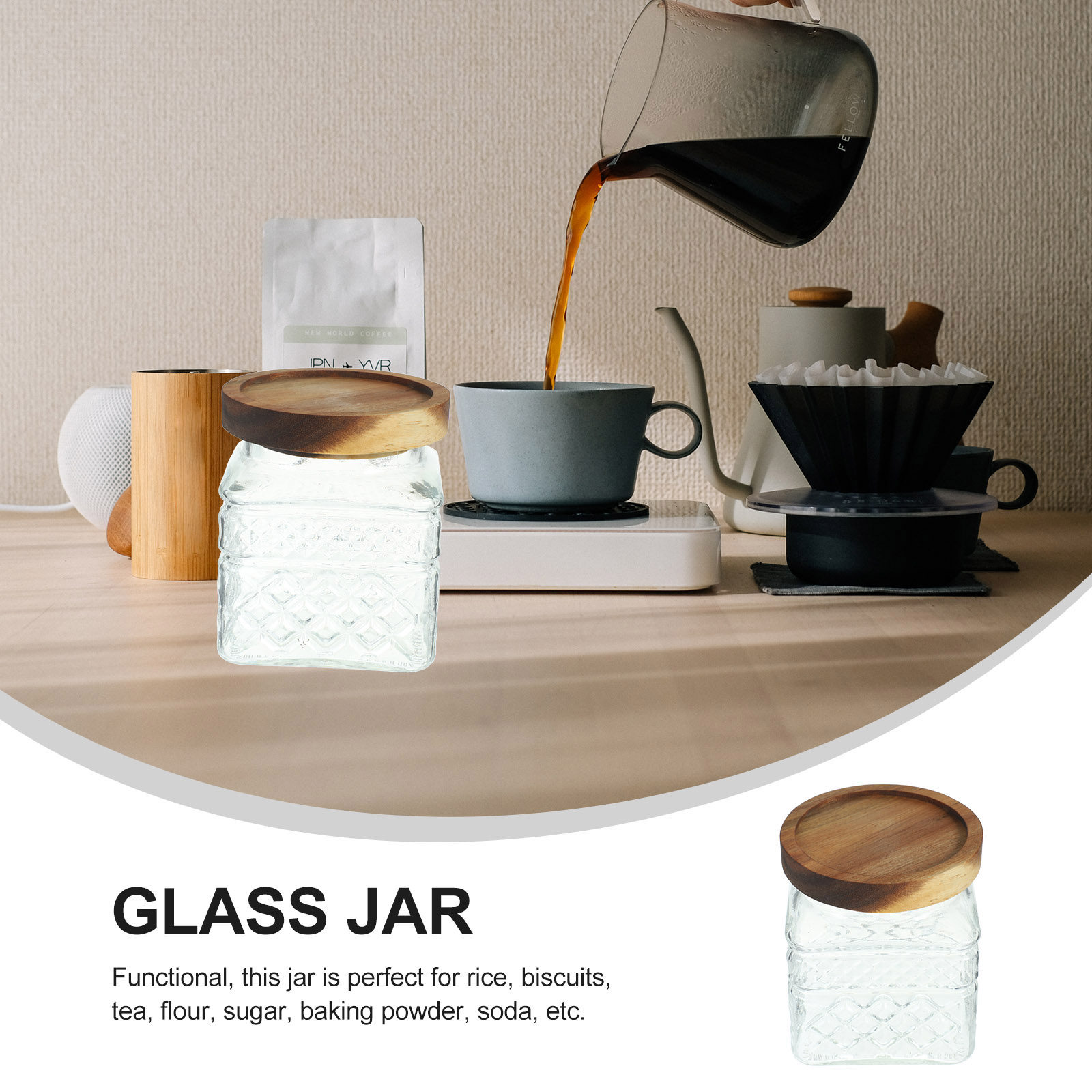 โหลแก้วใสพร้อมฝาไม้ โหลเก็บของ - Food Storage Jars With Wooden Lids บทวิจารณ์และราคา