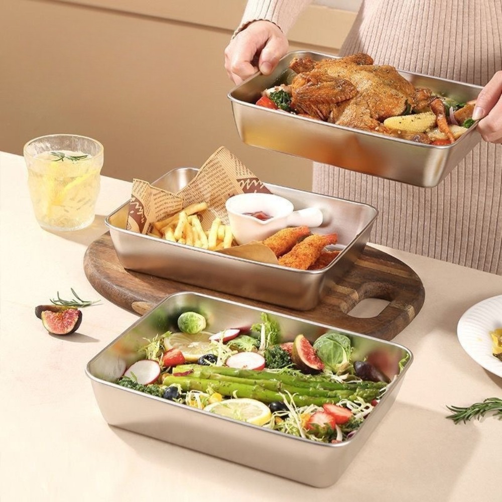 ถาดเสิร์ฟสแตนเลสเกรดอาหารพร้อม - Food Storage Design บทวิจารณ์และราคา