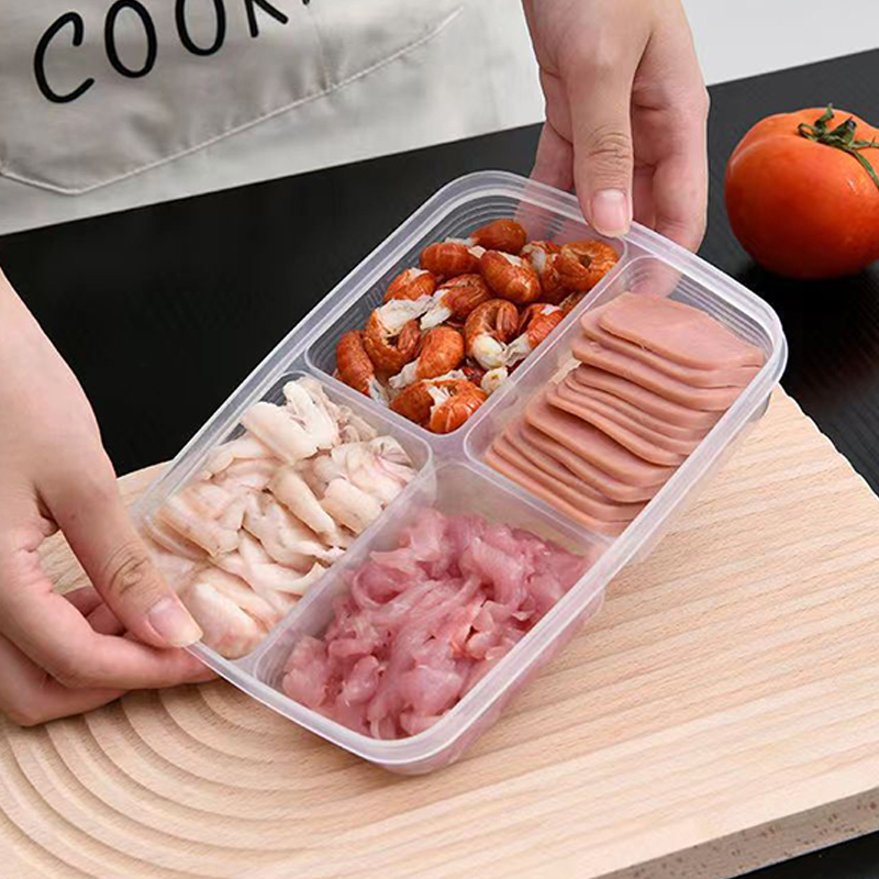 ใหม่【กล่องเก็บของพลาสติก 4 ช่อ - Food Storage For Refrigerator บทวิจารณ์และราคา