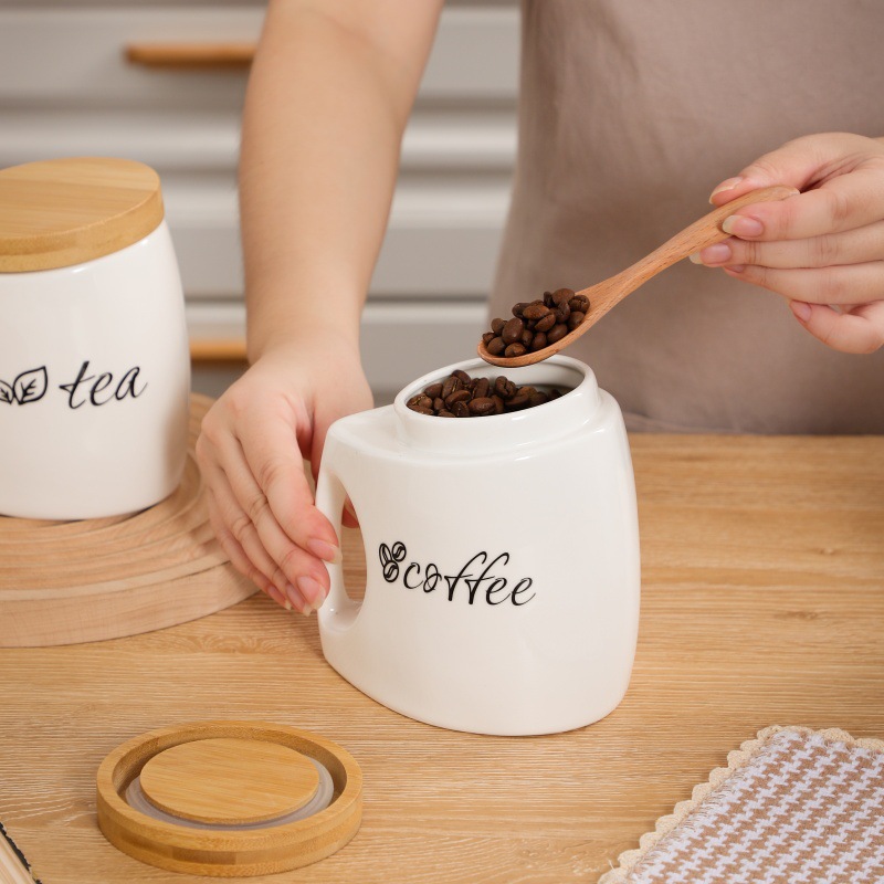 โถเซรามิกฝาไม้ไผ่พร้อมหูจับ -  - Food Storage Jars With Wooden Lids บทวิจารณ์และราคา