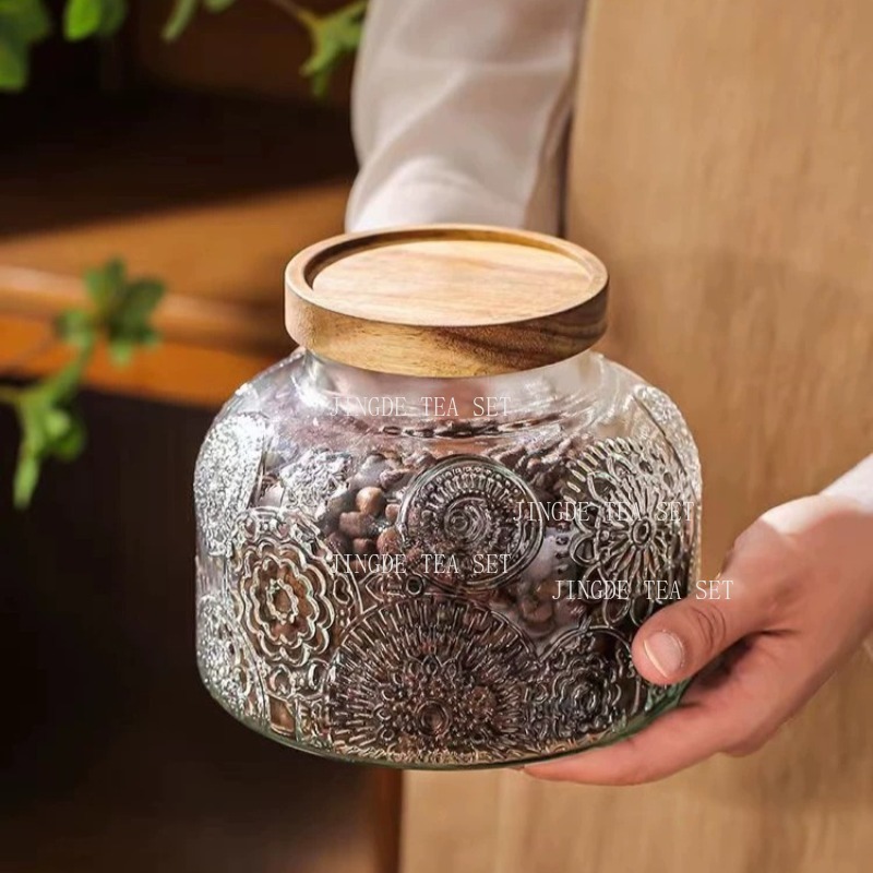 โหลแก้วลายนูนพร้อมฝาไม้ กระปุก - Food Storage Jars With Wooden Lids บทวิจารณ์และราคา