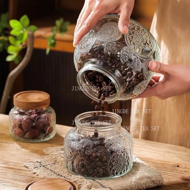 โหลแก้วลายนูนพร้อมฝาไม้ กระปุก - Food Storage Jars With Wooden Lids บทวิจารณ์และราคา