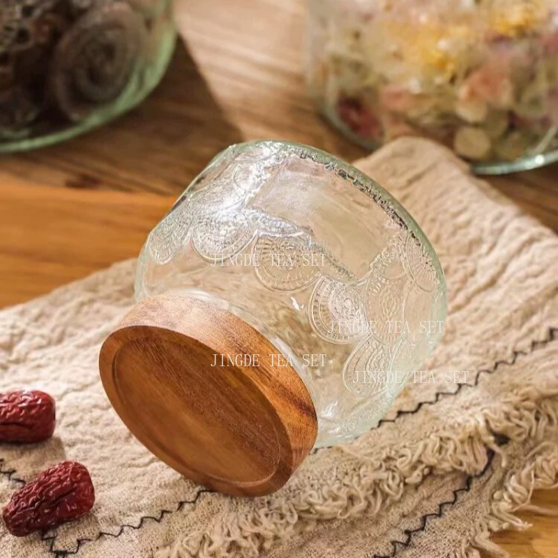 โหลแก้วลายนูนพร้อมฝาไม้ กระปุก - Food Storage Jars With Wooden Lids บทวิจารณ์และราคา