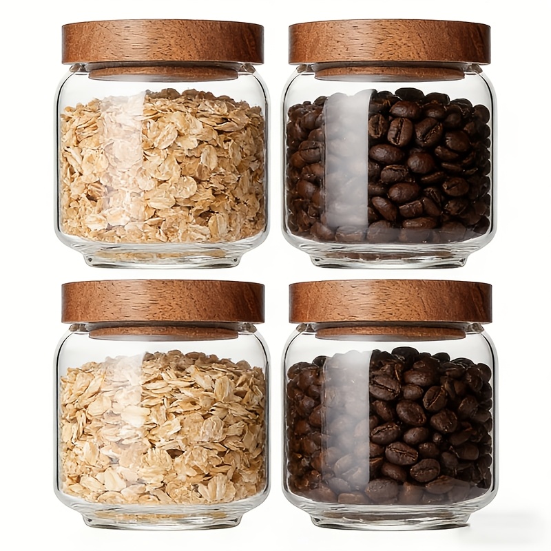 ชุดโหลแก้วใส 4 ใบ ขนาด 15 ออนซ - Food Storage Jars With Wooden Lids บทวิจารณ์และราคา